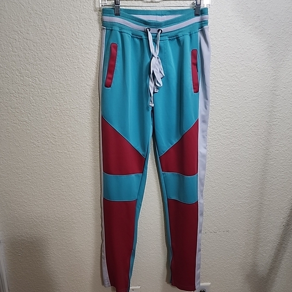 SCREENSHOT Men's Slim Fit Track Pants Colorblock Turquoise Pink Size Large - Picture 1 of 10